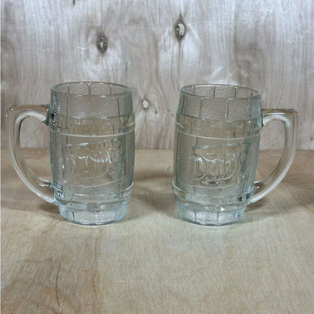 Dad's 2 Vintage Dad's Root Beer Barrel Mug Vintage Heavy Glass Mug Soda Pop 1950
